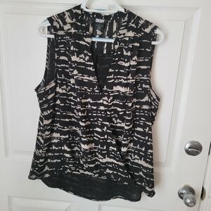 DKNY Black and Cream Patterned Blouse